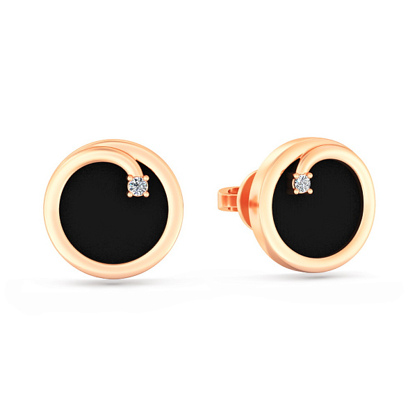 Сережки-пусети Лýна з золота з емаллю та фіанітами (арт. 110008еч) – зображення 1