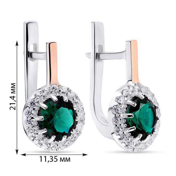 Серебряные серьги с изумрудом и фианитами (арт. 7202/222Измсп) – изображение 2
