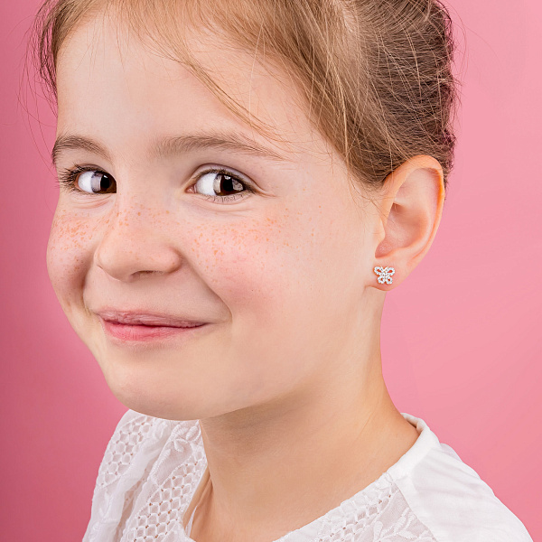 Золотые серьги пусеты Бабочки с фианитами (арт. 110173) – изображение 3