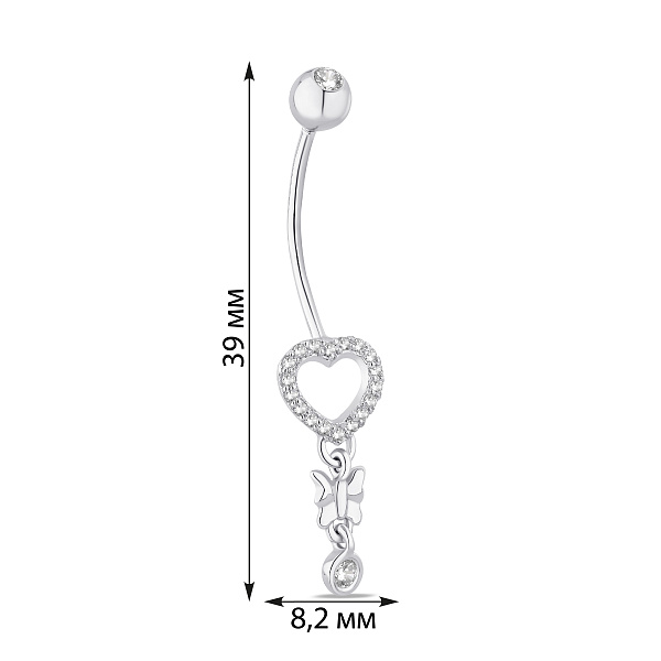 Серебряная серьга-пирсинг для пупка Сердце (арт. 7512/9-5011.0.2) – изображение 2
