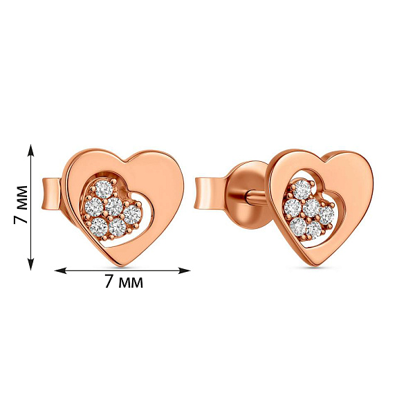 Золотые серьги Сердечки с фианитами (арт. 105671) – изображение 2