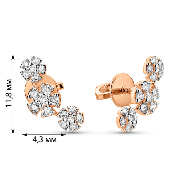 Сережки з червоного золота з діамантами (арт. Т011675030) – зображення 2