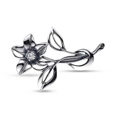 Серебряная брошь «Цветок» с фианитом (арт. 7905/6110027)