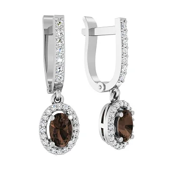 Золотые серьги с подвесками из кварца и фианитов (арт. 110186Пбкр)