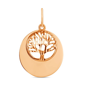 Золотой кулон Дерево жизни в красном цвете металла (арт. 424092)