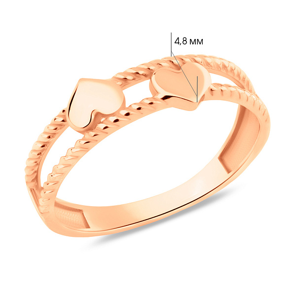 Золота каблучка з сердечками (арт. 155786) – зображення 4