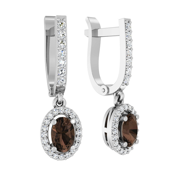 Золоті сережки з підвісками з кварцу і фіанітів (арт. 110186Пбкр) – зображення 1