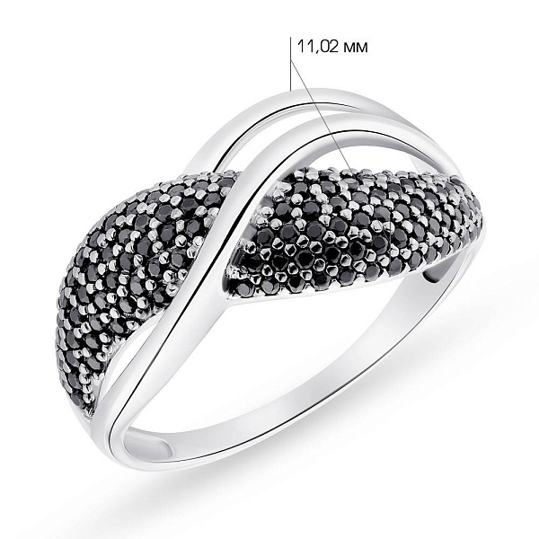 Каблучка з білого золота з розсипом чорних фіанітів  (арт. 140498бч) – зображення 2