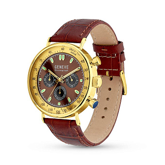 Наручные золотые часы с кожаным ремешком (арт. 260240жшкр)