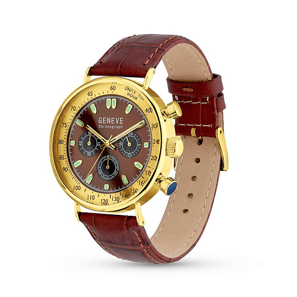 Наручные золотые часы с кожаным ремешком (арт. 260240жшкр) – изображение 1