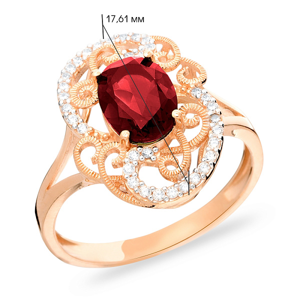 Ажурное золотое кольцо с гранатом (арт. 140668Пк) – изображение 3