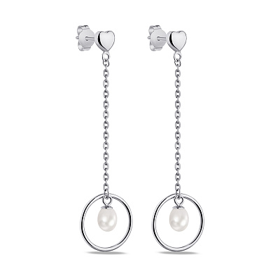 Серебряные серьги-подвески Trendy Style с жемчугом  (арт. 7518/6194жб)