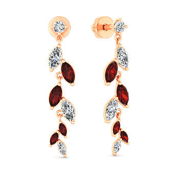 Золотые серьги с гранатом и фианитами (арт. 111248Пк)