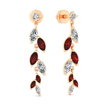 Золоті сережки з гранатом і фіанітами (арт. 111248Пк)