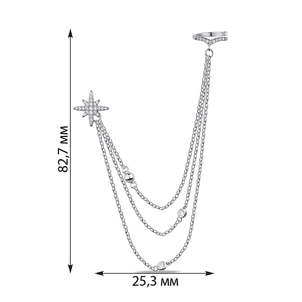 Одиночная серебряная серьга с каффой и фианитами (арт. 7518/6332я) – изображение 2