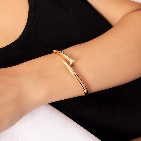 Золотой жесткий браслет с фианитами (арт. 340019ж) – изображение 3