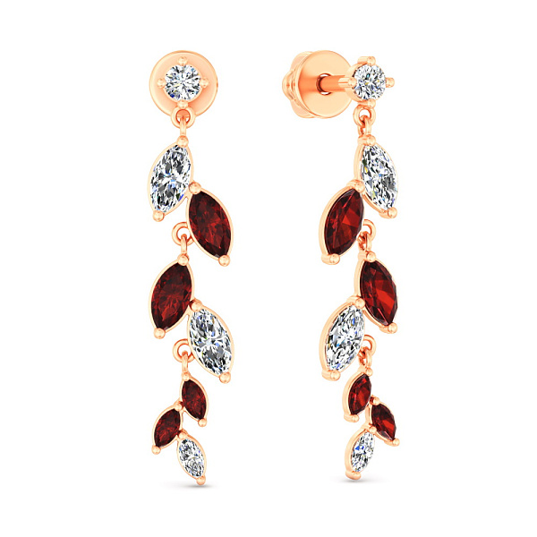 Золотые серьги с гранатом и фианитами (арт. 111248Пк) – изображение 1