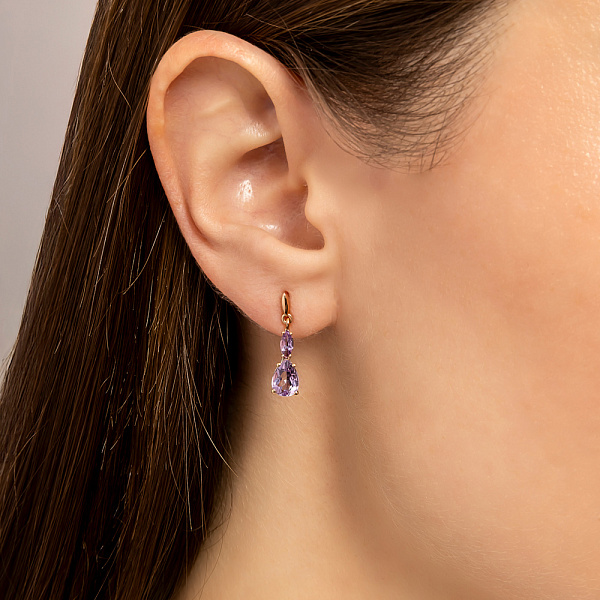 Золоті сережки з аметистом  (арт. 111363Па) – зображення 2