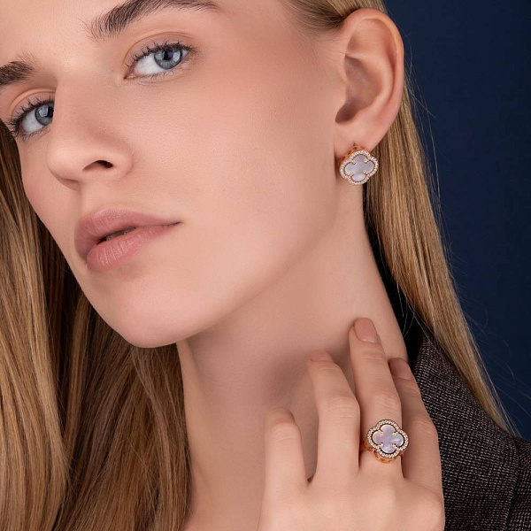 Кольцо из красного золота с перламутром и фианитами (арт. 156116/15п) – изображение 3