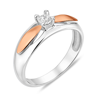 Фото Каблучка срібна з золотою накладкою і одним фіанітом (арт. 7201/1670-2К)