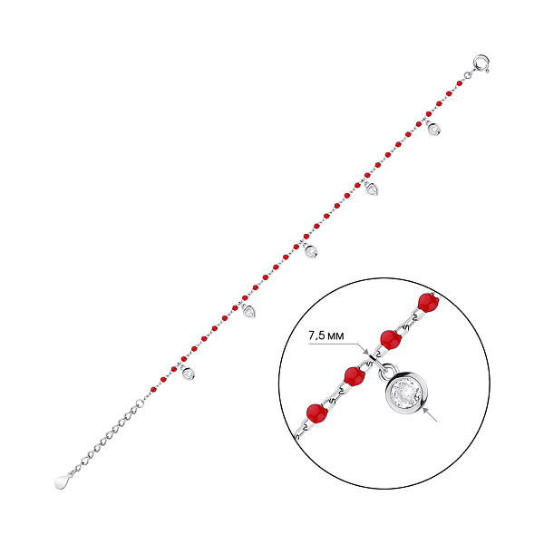 Срібний браслет на ногу з емаллю та фіанітами (арт. 7509/4119нек) – зображення 2