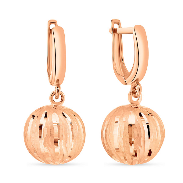 Золотые серьги-подвески "Шар" с алмазной гранью (арт. 101070/3) – изображение 1