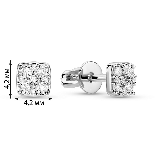 Сережки квадратної форми з білого золота з діамантами (арт. Т011269020б) – зображення 6