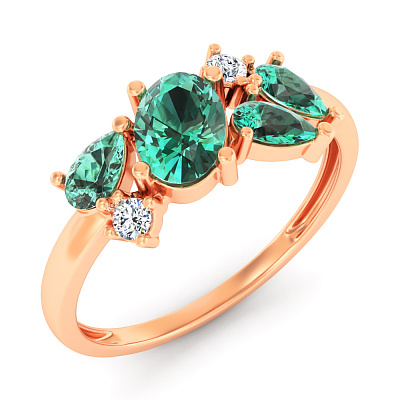 Золотое кольцо с зеленым кварцем и фианитами (арт. 141256Пз)