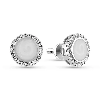 Золоті сережки пусети Лýна з емаллю і фіанітами (арт. 110327беп)