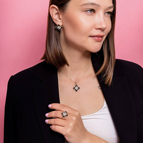 Золоті сережки Конюшина з оніксом і фіанітами (арт. 1091384/20о) – зображення 4