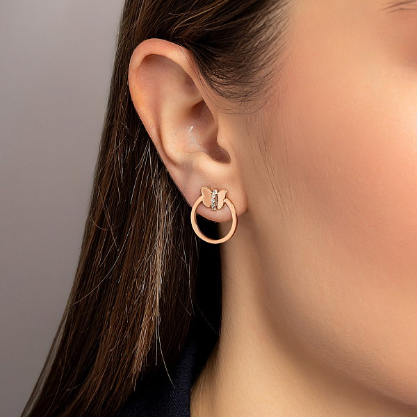 Золотые пусеты "Бабочки" с фианитами  (арт. 109622) – изображение 2