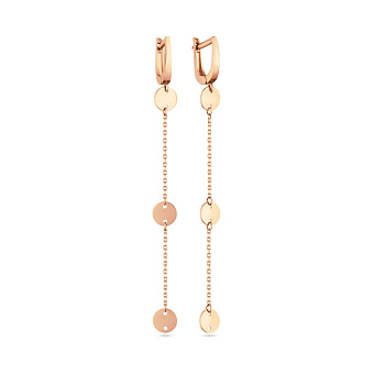 Фото Сережки-подвески «Монеты»  из красного золота (арт. 107514)