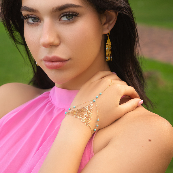 Золотой слейв-браслет Francelli с бирюзой (арт. 3261038жБ) – изображение 6