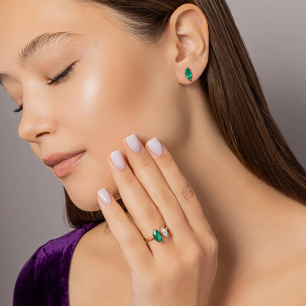 Золотое незамкнутое кольцо с кварцем и фианитом (арт. 1401029Пз) – изображение 4