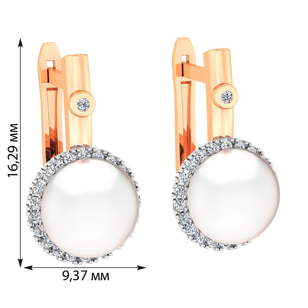 Сережки из красного золота с жемчугом и фианитами (арт. 111104) – изображение 2