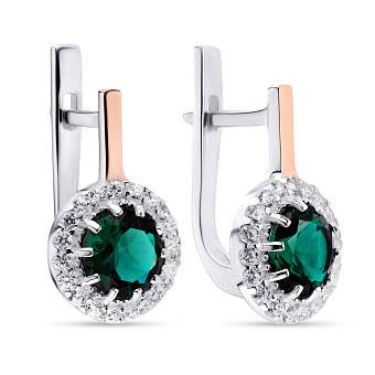 Срібні сережки зі смарагдом і фіанітами (арт. 7202/222Измсп)