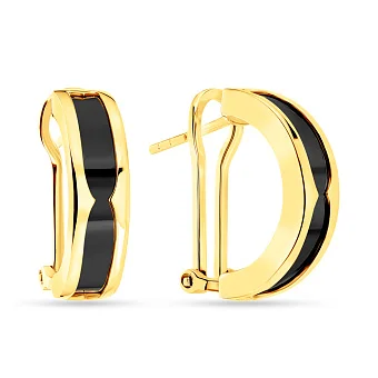 Сережки з жовтого золота з оніксом (арт. 108705жбо)