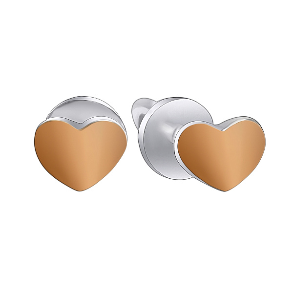 Срібні пусети «Серденька» з золотою вставкою (арт. 7218/809) – зображення 1