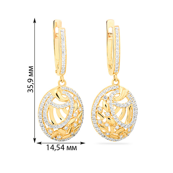 Золотые серьги с подвесками и фианитами (арт. 110417ж) – изображение 2