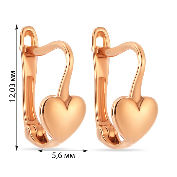 Сережки для дітей «Сердечка» з червоного золота (арт. 105521) – зображення 3
