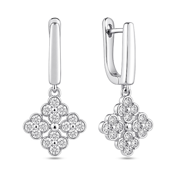 Серебряные серьги-подвески клевера с фианитами (арт. 7502/10467) – изображение 1