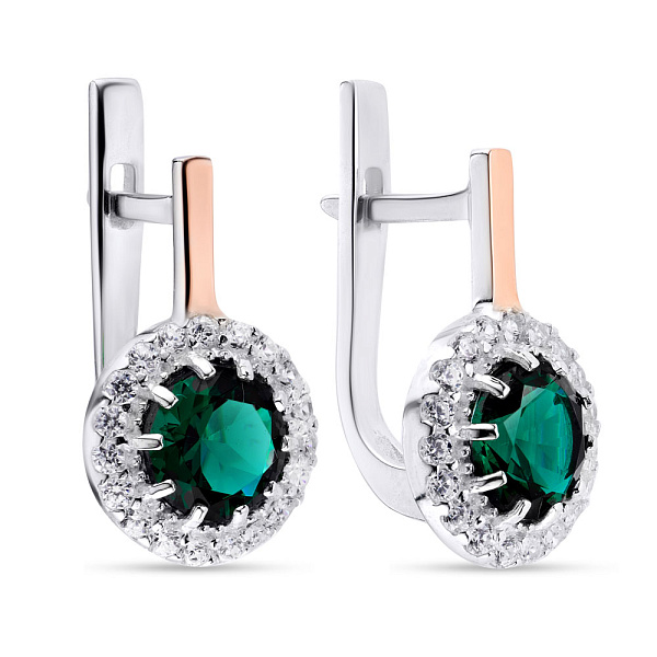 Серебряные серьги с изумрудом и фианитами (арт. 7202/222Измсп) – изображение 1