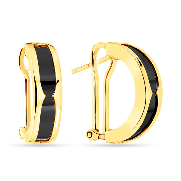 Сережки з жовтого золота з оніксом (арт. 108705жбо) – зображення 1