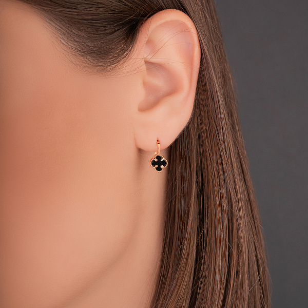 Золоті сережки Клевер з оніксом (арт. 106088/7о) – зображення 2