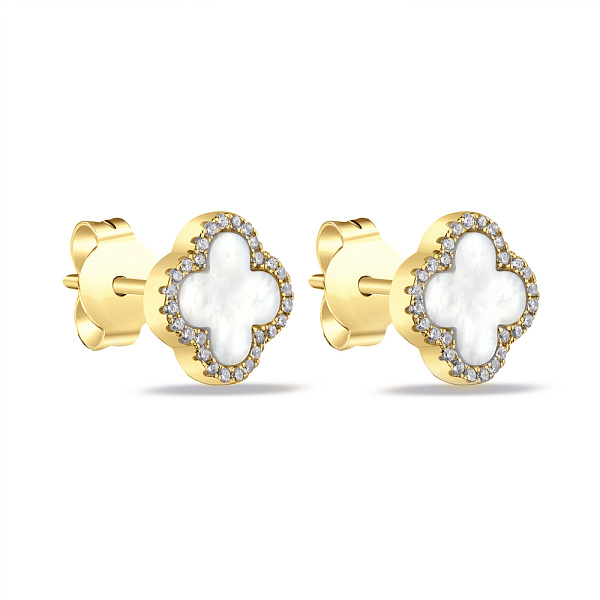 Срібні пусети з родіюванням і з перламутром (арт. 7518/5497/10жп) – зображення 1