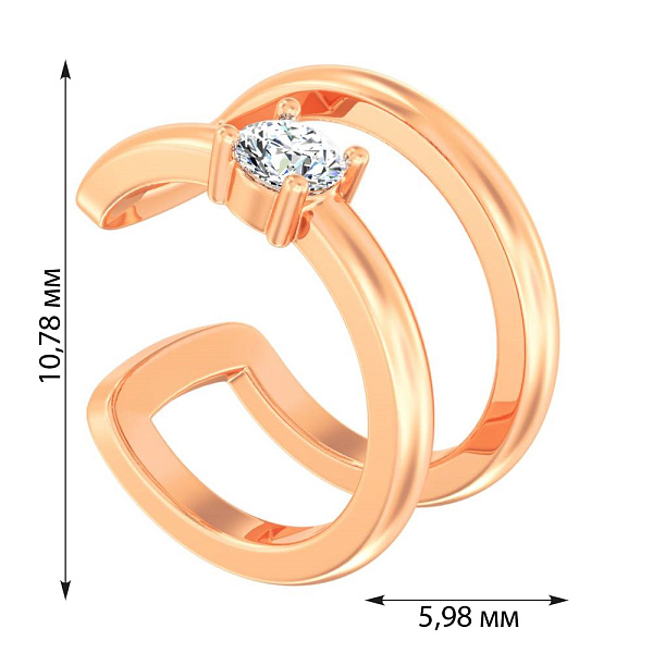 Двойная каффа-cерьга на одно ухо из золота с фианитом (арт. 110855Я) – изображение 4
