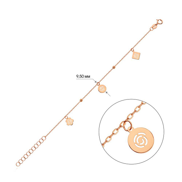 Браслет з червоного золота з підвісками (арт. 325402) – зображення 2