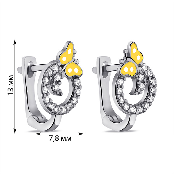 Серебряные детские серьги Бабочка с эмалью (арт. 7502/1227ежб) – изображение 2