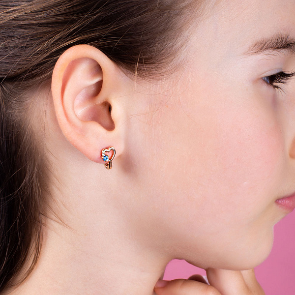 Дитячі золоті сережки «Серденька» з блакитними фіанітами (арт. 110498г) – зображення 2