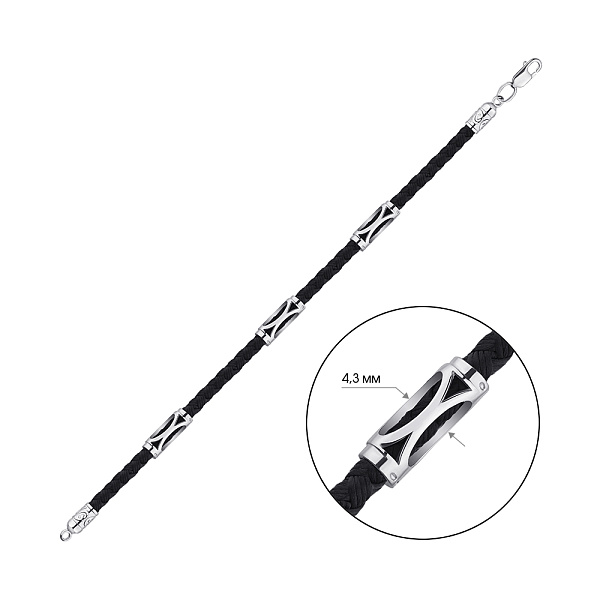 Браслет на шелковой нити с серебряной вставкой (арт. 7309/0271брю) – изображение 2